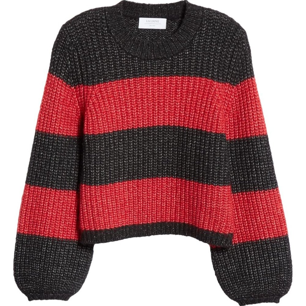 LA LIGNE Colorblock Balloon Sleeve Crop Sweater - Picture 3 of 6